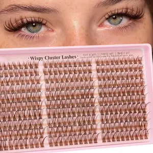 BROWN Natural Fluttering Eyelash Clusters, Anime Lashes, Pointed Single Row Extensions, C Curl Individual Lashes, DIY Home Application, 300 Pcs, Fluffy Eyelash Clusters