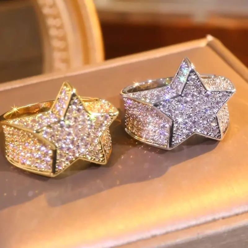 Unisex Star-Shape Cubic Zirconia Hip-Hop Statement Ring - Vintage, Durable Jewelry, Christmas Gift, Rings for Women, Eternal Commemoration, Daily Wear Costume Accessory