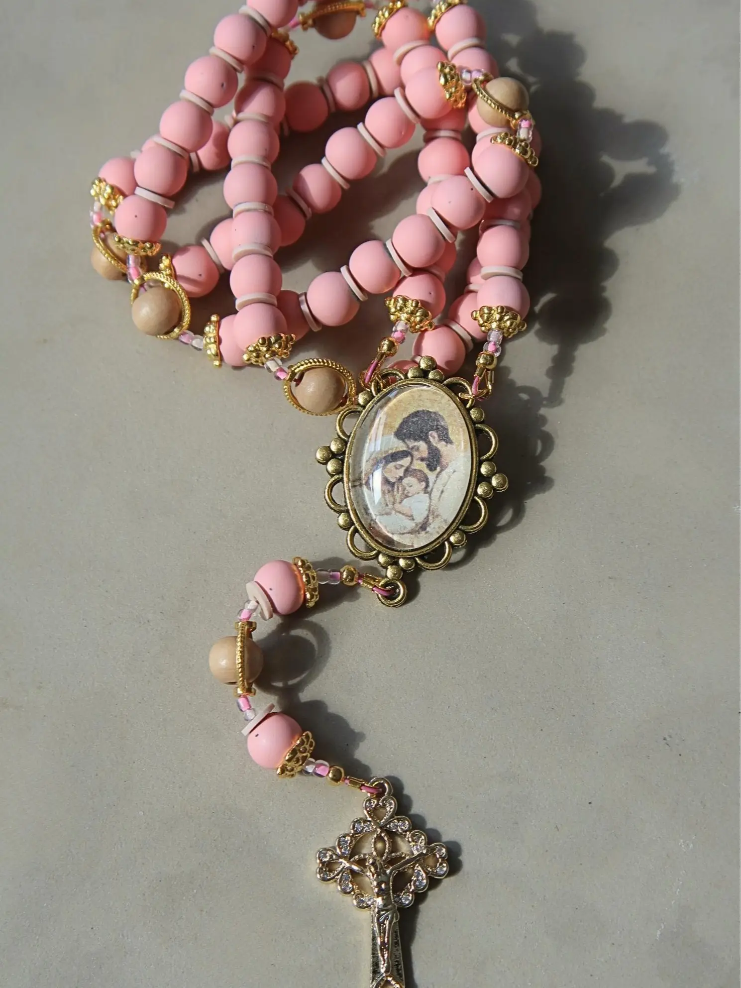 Saint Joseph Chaplet, Pink Catholic Prayer Beads, Handmade Holy Family Devotional, Saint Joseph Gift