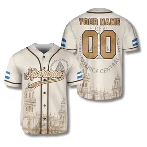 Custom Nicaragua Baseball Jersey, Personalized Name & Number Button Up Shirt