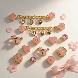12PCS Cherry Blossom Resin Shoe Charms Pink Flowers Chains DIY Decorations Removable Clogs Shoes Buckles Accessories Faux Pearl Shoe Clips Decor Fit Women Sandals Slippers Valentine Birthday Festival Party Gifts, Shoe Embellishment Set, Footwear