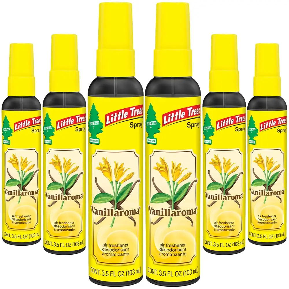 Little Trees Car Fragrance Set - 6-Pack 3.5oz Translucent Sugarcane Plastic Bottles, Juicy Citrus Fruity Vanilla Scent with Coconut Milk Notes, Long-Lasting Automotive Odor Control Deodorizer, On-the-Go Accessory, Freshens Garages & Bathrooms, Aromatic Ci