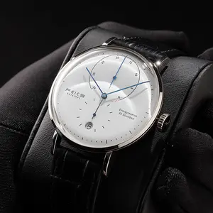 FEICE Bauhaus mechanical watch men's analog waterproof automatic casual dress watch with dome mirror belt date 35 hours power reserve, can be accurately timed