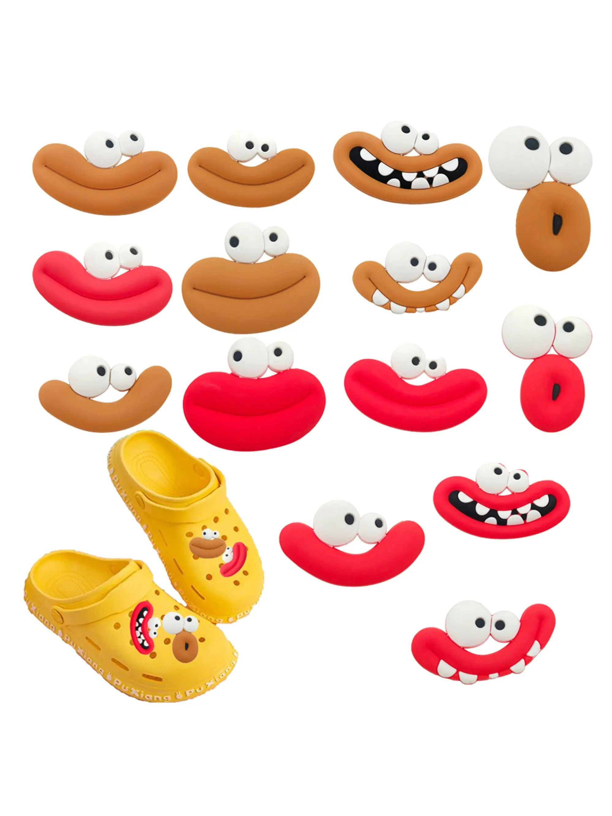 New 14pcs Cartoon Cute Sausage Mouth Series, Elegant Shoe Accessories, Shoe Decoration, Cute Shoe Charms, Shoe Embellishment Set, Detachable DIY Parts, Perfect Party Gift, Adorable Cartoon Design, Decor