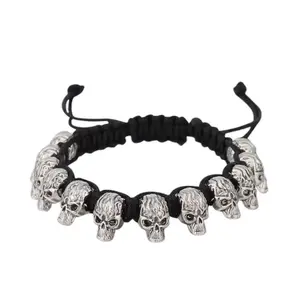 Spooky Skull Halloween Vibe Charms Mens Fashionable Accessory Rope Adjustable Bracelet