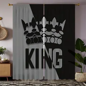 2-Piece King Letter Print Curtains, Window Hanging Fashion Rod Pocket Window Drapes for Kids Room Bedroom Living Room, Easy Installation