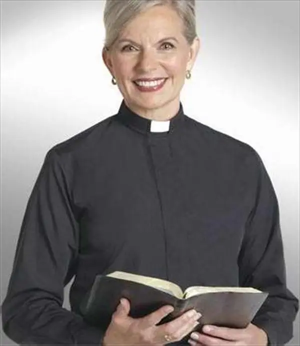 Murphy Robes Women's Clerical Uniform Blouse - Long-Sleeve, Adjustable Tab Collar, Button-Top, Straight Bottom, Plain, Low Profile, Reusable Women's Clothes, Size 14, Black, Uniforms
