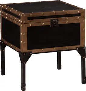SEI Furniture - Drifton Travel Trunk End Table - Transitional Design, Black Metal and Wood - Ideal for Living Room, Bedroom (CK3182)