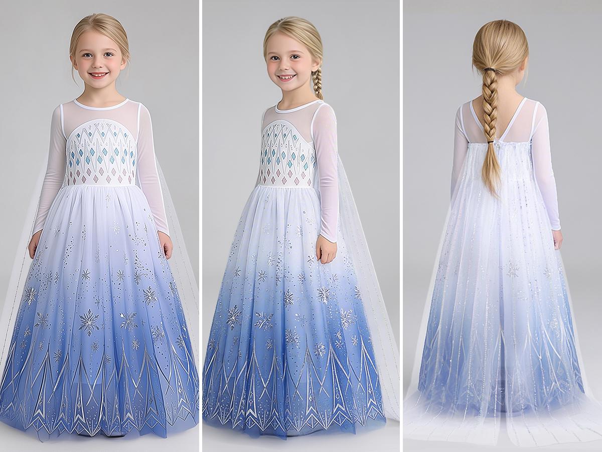 UPORPOR White Light-Up Princess Dress for Girls 100+ LED Modes Music Sync Christmas Halloween Ice Princess Costume with Accessories, Ages 3-9, No Battery Included