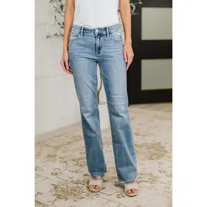 Judy Blue Mid Rise Vintage Wash Destroy Hem Bootcut Jeans 82667, Stretchy Cotton Comfort Womenswear Bottom