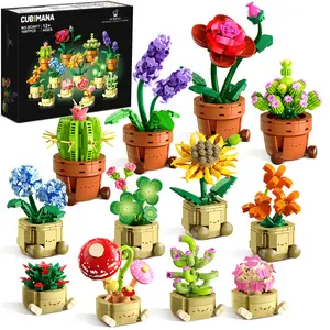 12 Pack Flowers Plants Mini Building Set - 1697PCS Flower Botanical Collection 3.6MM Succulent Building Toy for Home Office Decor, Valentines Day Party Favors Gift for Adults Girls Boys 12+