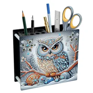 Owl Pattern DIY Diamond Arts Colorful Painting Pen Holder, Desktop Storage Decoration, DIY Diamond Arts Colorful Painting Holder for Home Office