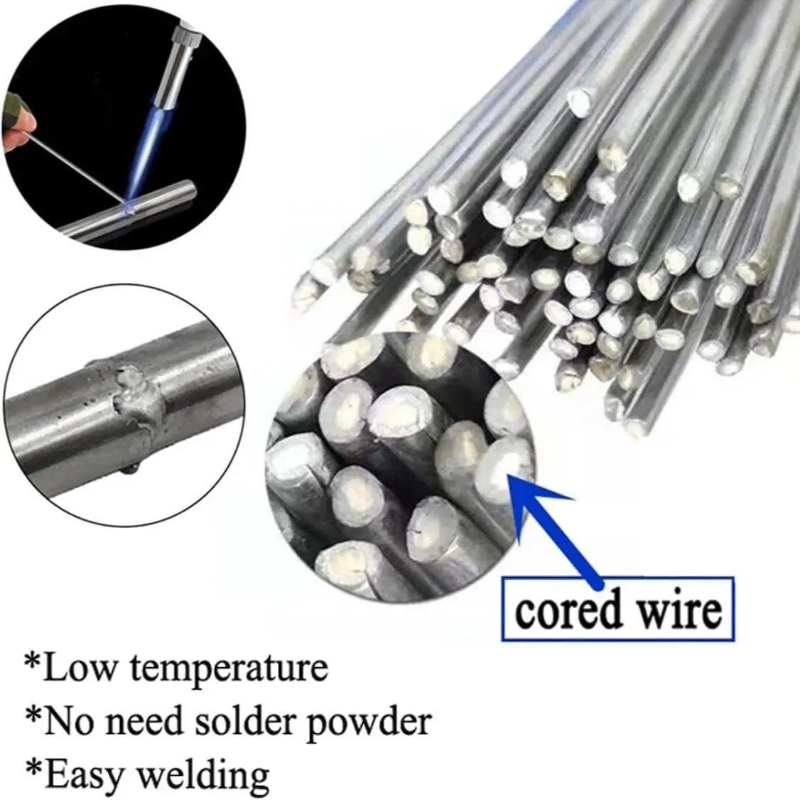 100 Pieces Flux Core Aluminum Rods Low Temperature Easy Melt Aluminum Welding Rods Welding Sticks Flux Core Wire