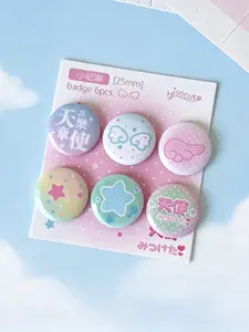 6 Pcs Cute Kawaii Mini Badge Set, 25mm Round Cartoon Pins, Fashion Accessories for Backpacks and Clothes, Stylish Decorative Brooches