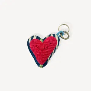 Baule Beaded Heart Charm Keychain - Red