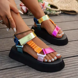 [1pc Colorful Platform Sandals] Women'S Colorful Round Toe Platform Sandals, EVA Sole and Insole, PU Upper, with Adjustable Ankle Straps, Fashion Beach Shoes