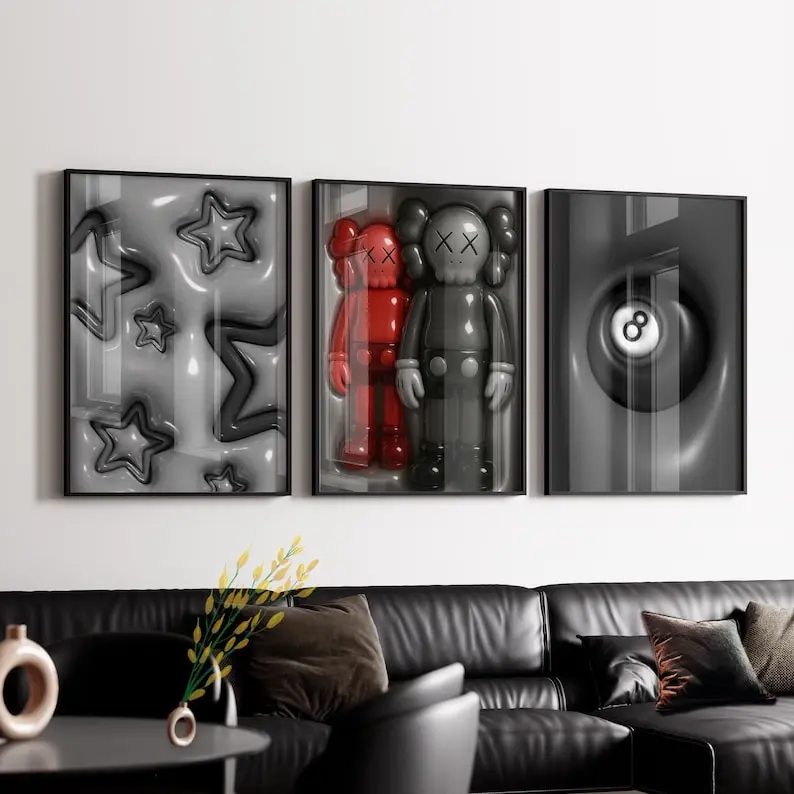 Set of 3 HypeBeast Decor, İ love me, Cool Wall Art, 3D Wall prints, Urban Street Art, HypeBeast Room Decor, Xoxo, 8 ball