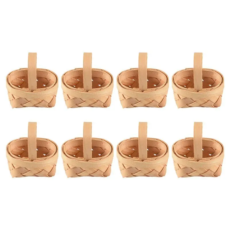 8PCS Mini Woven Baskets with Handles for Party Favors Crafts Decor Photo Props