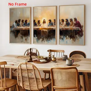 Set of 3 Unframed The Last Supper Canvas Posters, Christian Religious Wall Art, Biblical Posters, Artwork Wall Painting For Gift, Wall Decor For Living Room, Bedroom, Dining Room, Corridor, Home And Dormitory Decoration