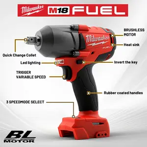 Milwaukee Cordless Impact Wrench 900N.m | 2800 IPM, 1/2" | Compact Power Tool for On-Site Repair, Automotive & Construction Work kit set