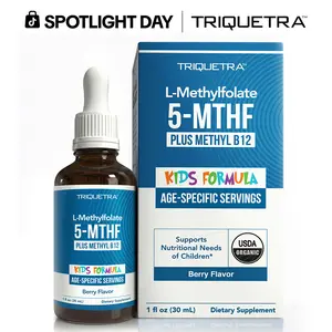 Triquetra Organic Kids Methylfolate + Methyl B12 Cofactor - Organic Berry Flavor, Liquid Form 5-MTHF Form Adjustable Dosing; Supports Mood, Behavior, Cognition | Methy folate | L-methylfolate Healthcare Fitness