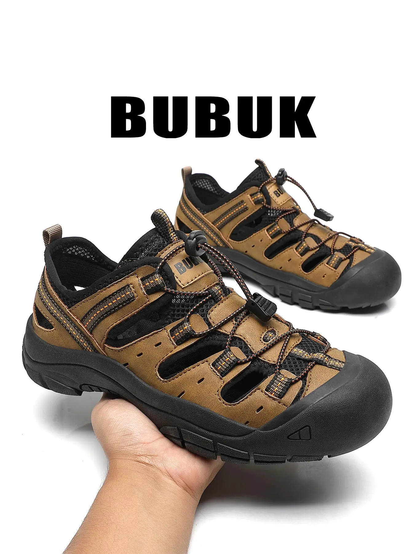 BUBUK Men's Outdoor Casual Sandals, Fashion Versatile Comfortable Flat Beach Shoes, Men's Hole Design Water Shoes, Bubuk Brand