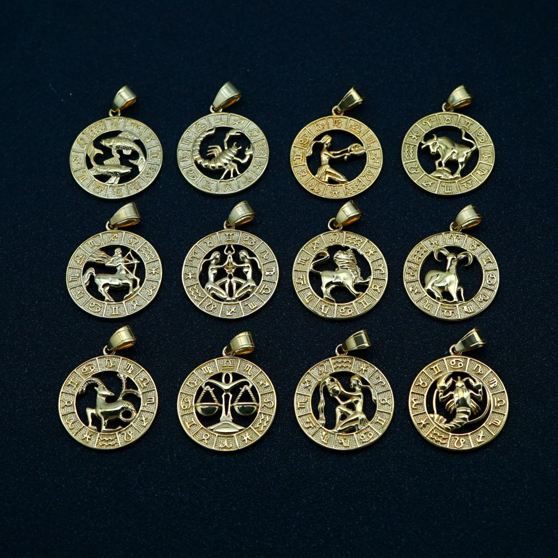fashionable retro titanium steel hollow twelve constellation relief pendant, couple necklace 12 zodiac necklace