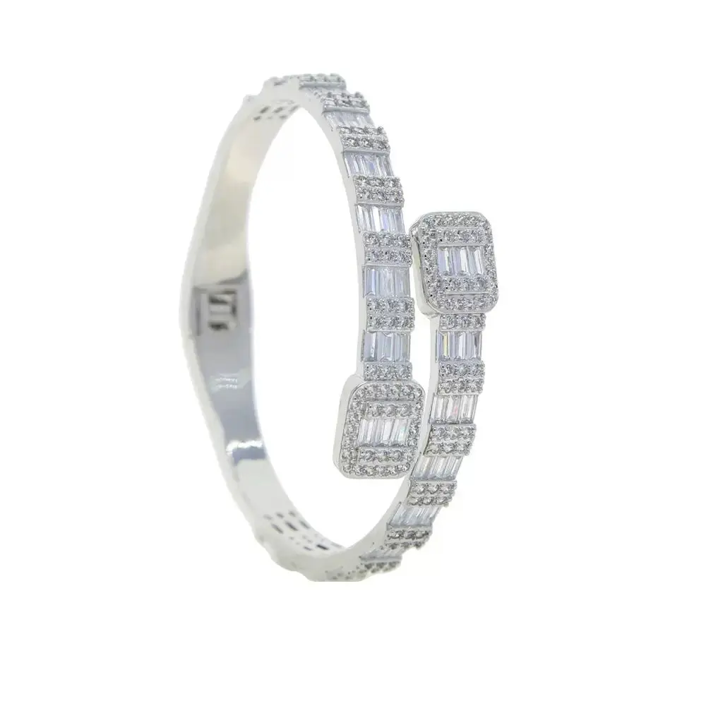 Silver stack diamond bangle