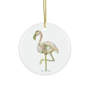 Floral Pattern Flamenco Flamingo Ornament | Ceramic Round Ornament