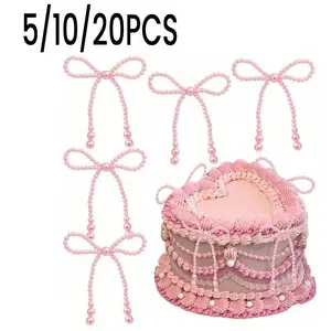 Pearl Bow Cake Decorations Set, Romantic Cake Decoration Kit, Floral Wreath Beads, Party Supplies, Wedding Anniversary Gifts