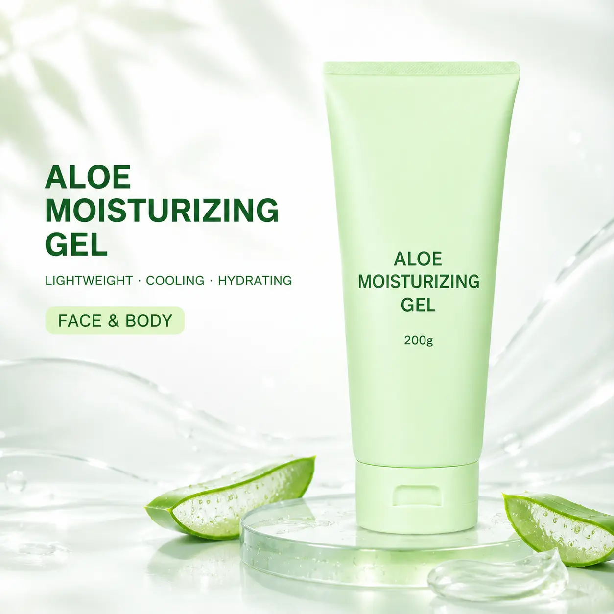 Aloe Moisturizing Gel for Face & Body, Lightweight Cooling Hydration, Clear Fast-Spreading Gel Texture for Daily Skin Care