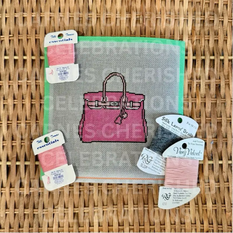Purse Needlepoint Canvas  | Pink Designer-Inspired Canvas | Beginner Friendly