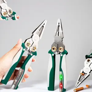 Stainless Steel 8-in-1 Wire Stripper Pliers with Voltage Test, Cable Cutting, Stripping, Crimping and Splitting Tool for Home, DIY and Electrical Work