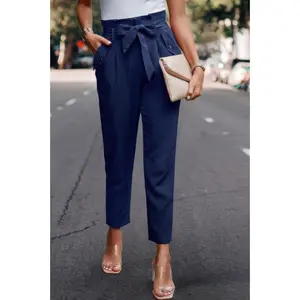 Stacey  B's Ruffle Belt Pocket Solid Skinny Pants