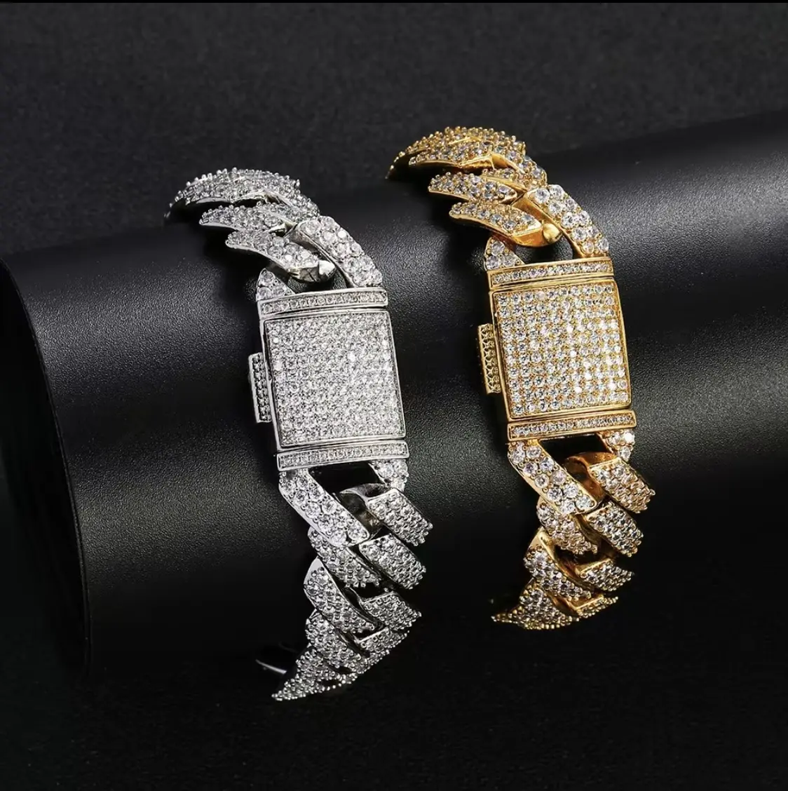 Men's Bling Iced Zircon Cuban Link Bracelet - Hip Hop Square Chain, Trendy Gift for Daily, Nightclub Wear Gold Braclets