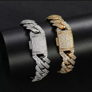 Men's Bling Iced Zircon Cuban Link Bracelet - Hip Hop Square Chain, Trendy Gift for Daily, Nightclub Wear Gold Braclets