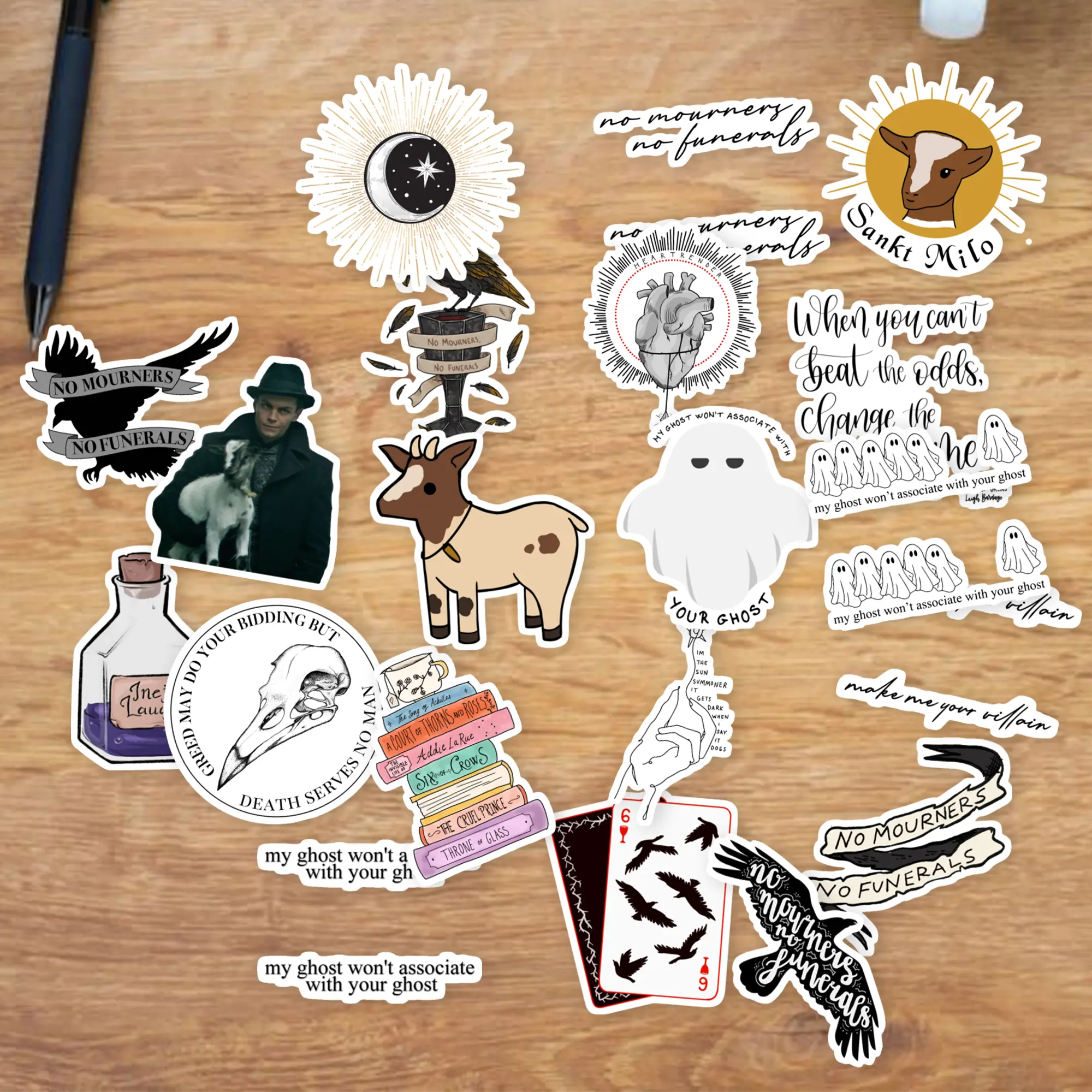 Stickers 20 Pcs per Pack Six Colorful of Aesthetic Crows Laptop Vinyl Waterproof Bumper Car Bike Water Bottle Luggage Guitar Skateboard