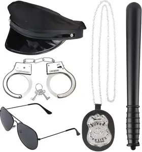 Police Costume Accessories Hat Handcuffs Policeman Badge Cop Swat FBI Cosplay
