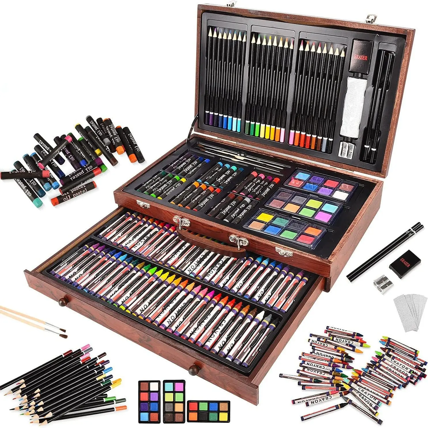 140-Piece Wooden Gift Box Paintbrush Set, High-End Art Gift, Multi-Functional Drawing Tools, Rich Colors, Perfect for Painting Learning