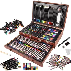 140-Piece Wooden Gift Box Paintbrush Set, High-End Art Gift, Multifunctional Art Supplies, Rich Colors, Student Painting Supplies, Ideal for Painting Learning & Art Education