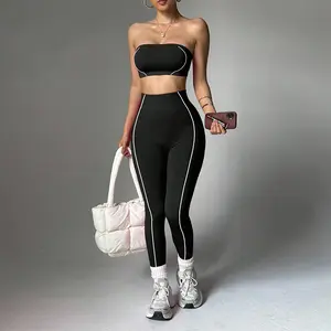 Women's 2-Piece Colorblock Wrap Top & Scrunch Butt Leggings Set, High-Waisted Tummy Control Yoga Outfit, Seamless Sports Bra & Hip-Lifting Gym Workout Pants