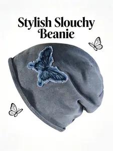 Vintage Butterfly Beanie Hat, Washed Textured, Casual Fall & Winter Streetwear, American Retro Style, Trendy Skateboard Cap