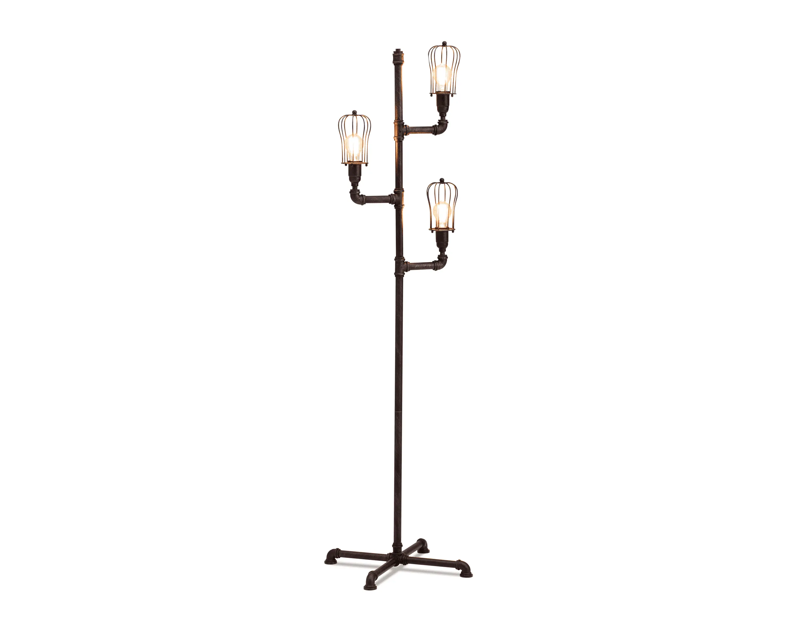 Furniture Row Metal Pipe Fittings Floor Lamp with Edison Bulbs, Industrial Look, Iron Base, Urban Decor for Bedroom, Living Room