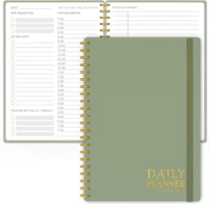 Daily Planner Undated Simplified To Do List Notebook with Hourly Schedules Spiral Appointment Organizer 5.5 x 8.5 Green Flexible Efficient Sturdy PVC Cover Elastic Closure Coil Binding