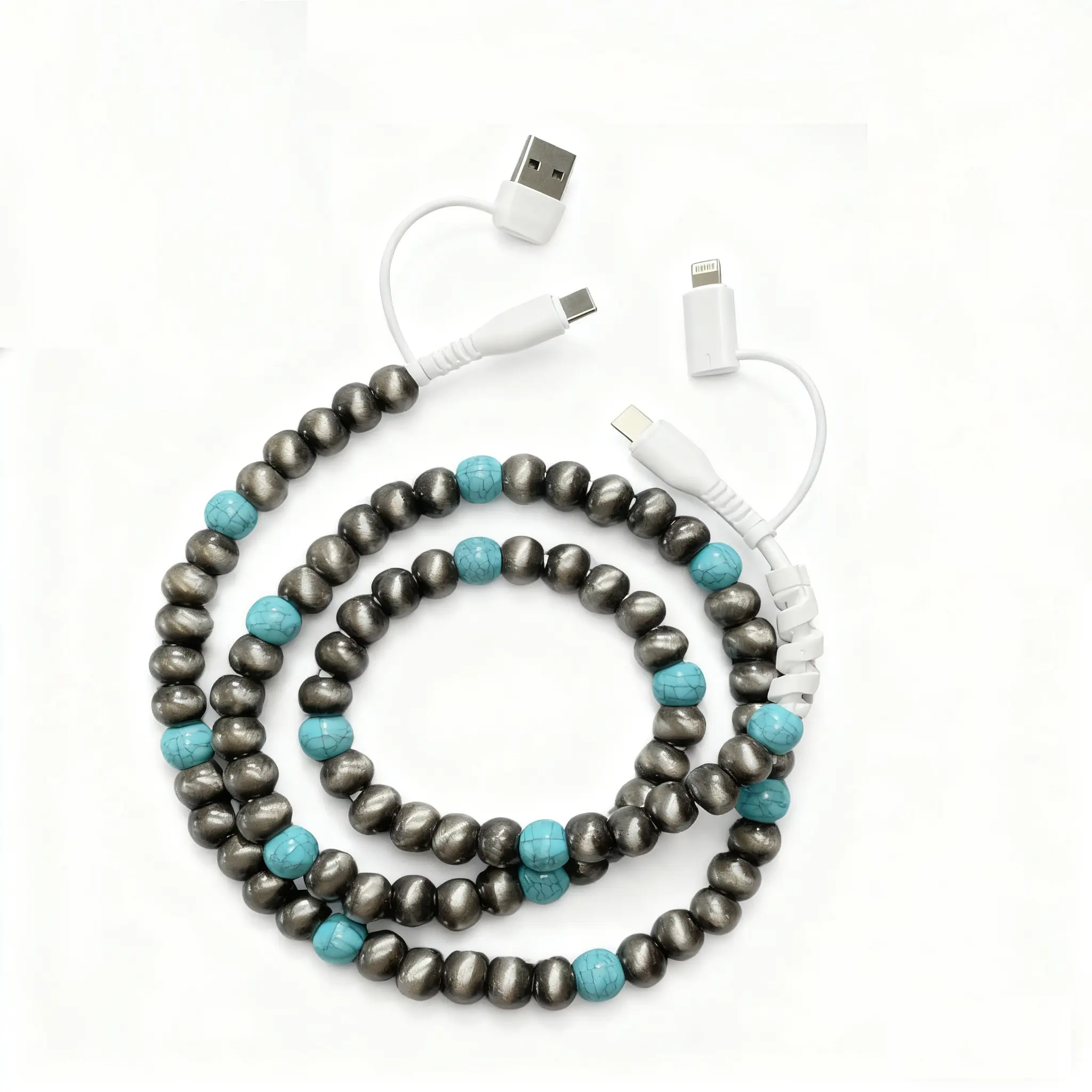 Beaded 4-in-1 Charging Cords - charger for all device USBC & Lightening Compatible with iPhone 16/15, iPad, Samsung, Laptops