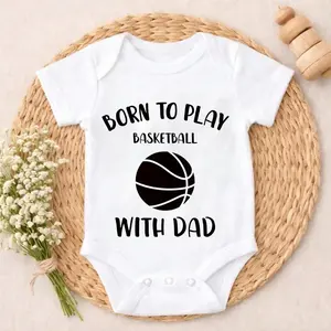 Newborn Baby Bodysuit Romper Outfit Born To Play Basketball With Dad Essential valentine's day Lively style New Parent Gift Perfect Gift for Grandma, Parents, Perfect for Coming Home & Celebrations