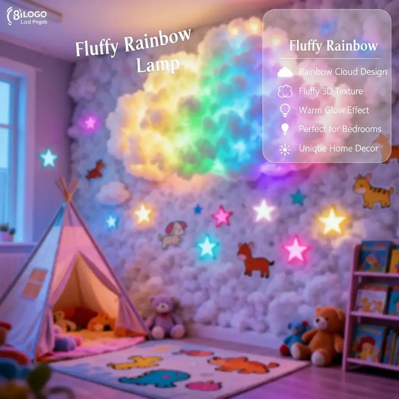 Rainbow Cloud Wall Light, Fluffy 3D Hanging Cloud Decoration, Warm Glow, Bedroom Aesthetic, Living Room Art Lighting, Atmosphere Light