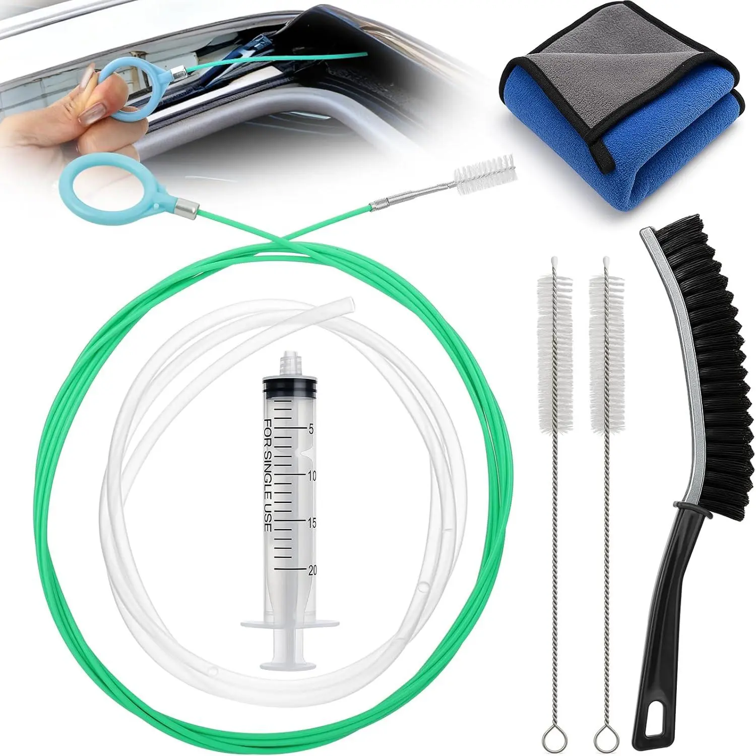 Upgraded Auto Sunroof Drain Cleaning Tool,118in Extra Long Flexible  Sun Roof Drain Cleaner Unclogger Tool with Tube Cleaner Brush  Hose Cleaning Kit for Windshield Wiper Hole