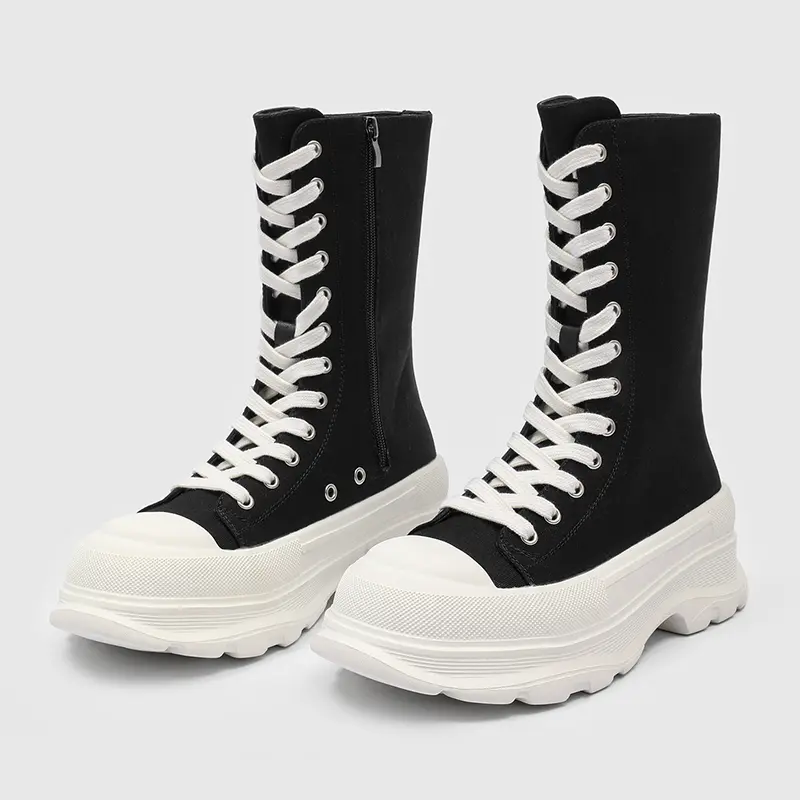 Unisex couples’ fashion trendy casual versatile high-top canvas boots with thick soles for all seasons
