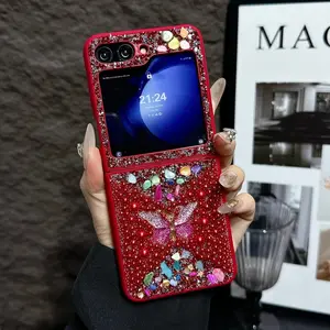 Luxury Butterfly Diamond Case, Girls' Gift, Adjustable Lanyard, Two-Piece Phone Cover, High-End Accessory for Samsung Galaxy Z Flip 4/Z Flip 3  Z Flip 5/Z Flip 6 zflip7